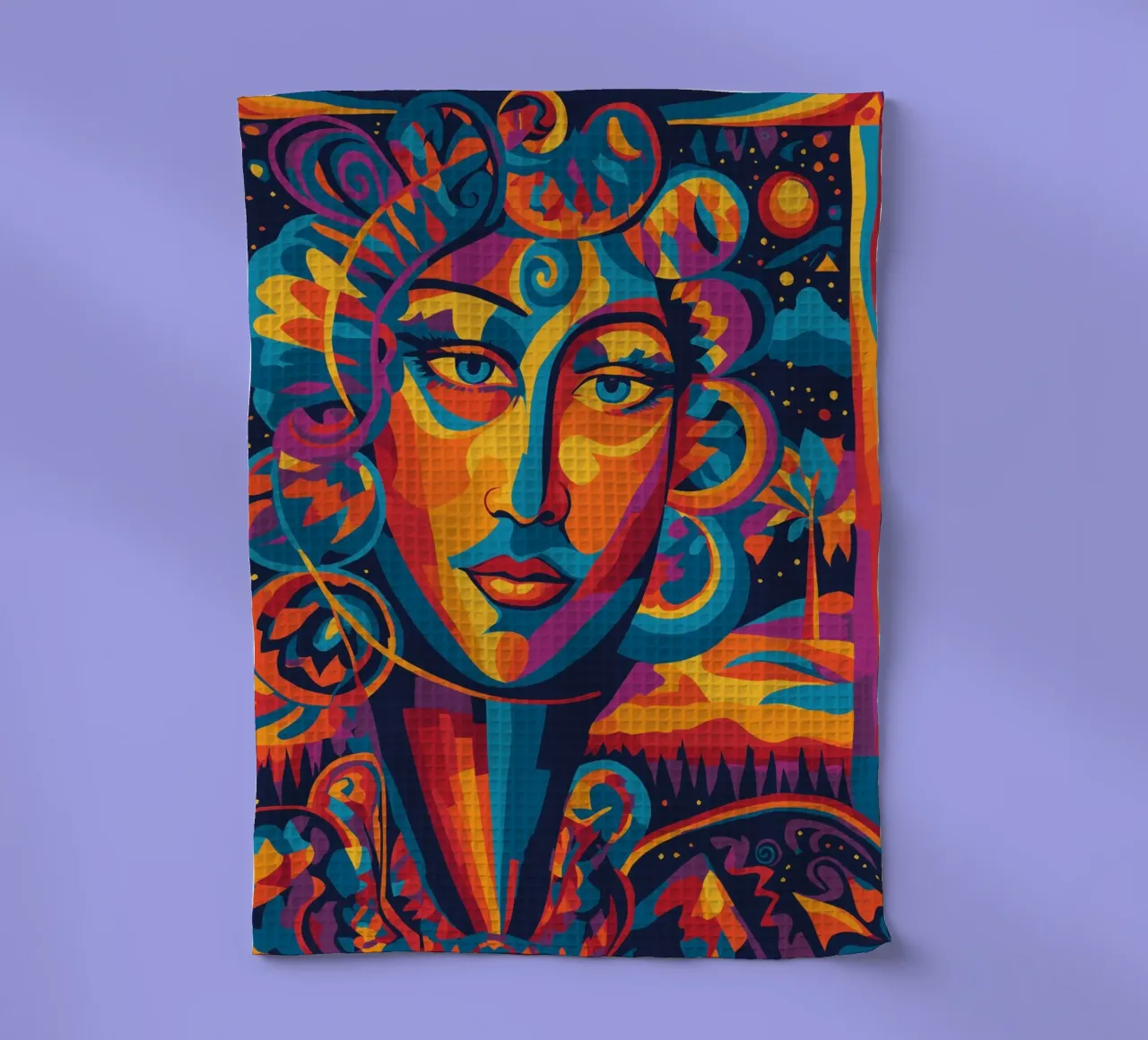 Mystic Rainbow Colorful Woman tea towel by Signorino