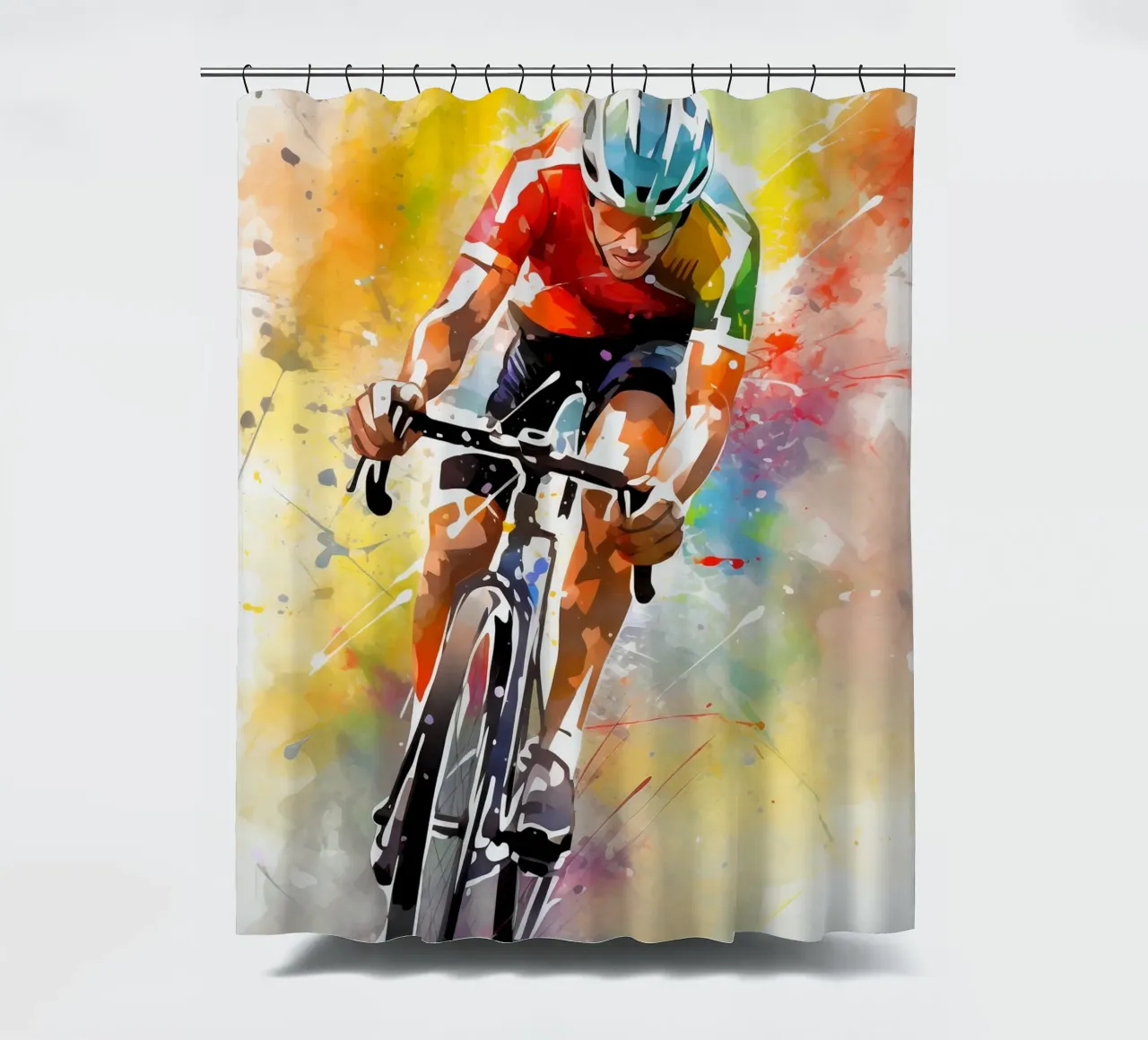 Cycling Watercolor 2 shower curtain by Mateo
