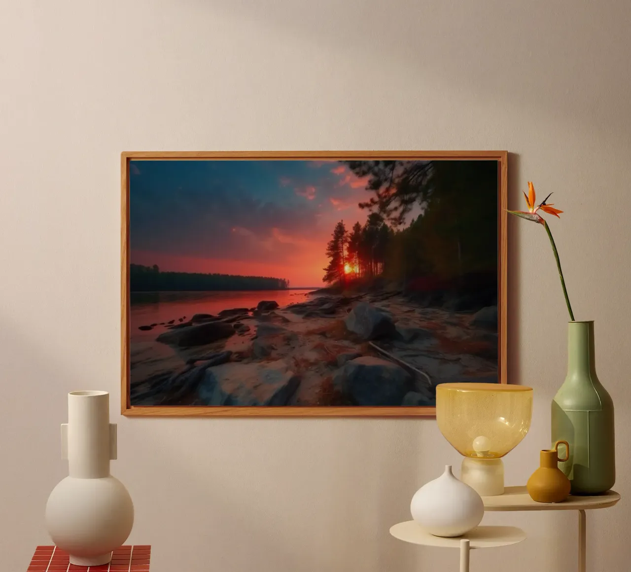 Tramonto in riva al fiume alluminio dibond da PosterPrint