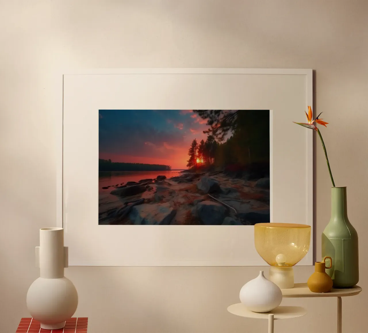 Tramonto in riva al fiume carta hahnemühle da PosterPrint