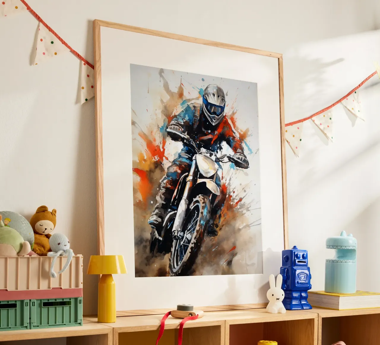 Motocross Watercolor poster avec cadre en plastique de Mateo