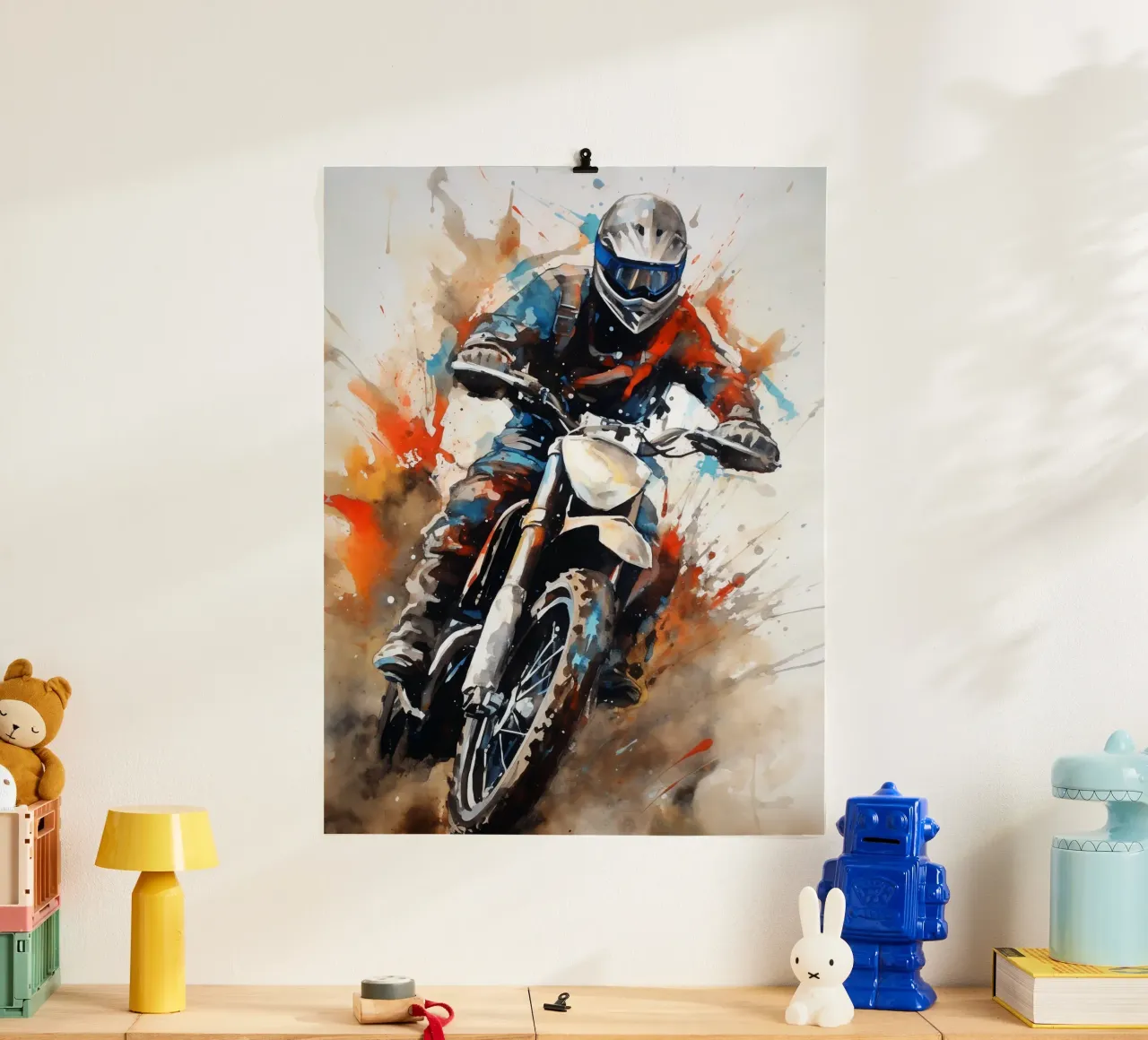 Motocross Watercolor poster avec cadre en plastique de Mateo
