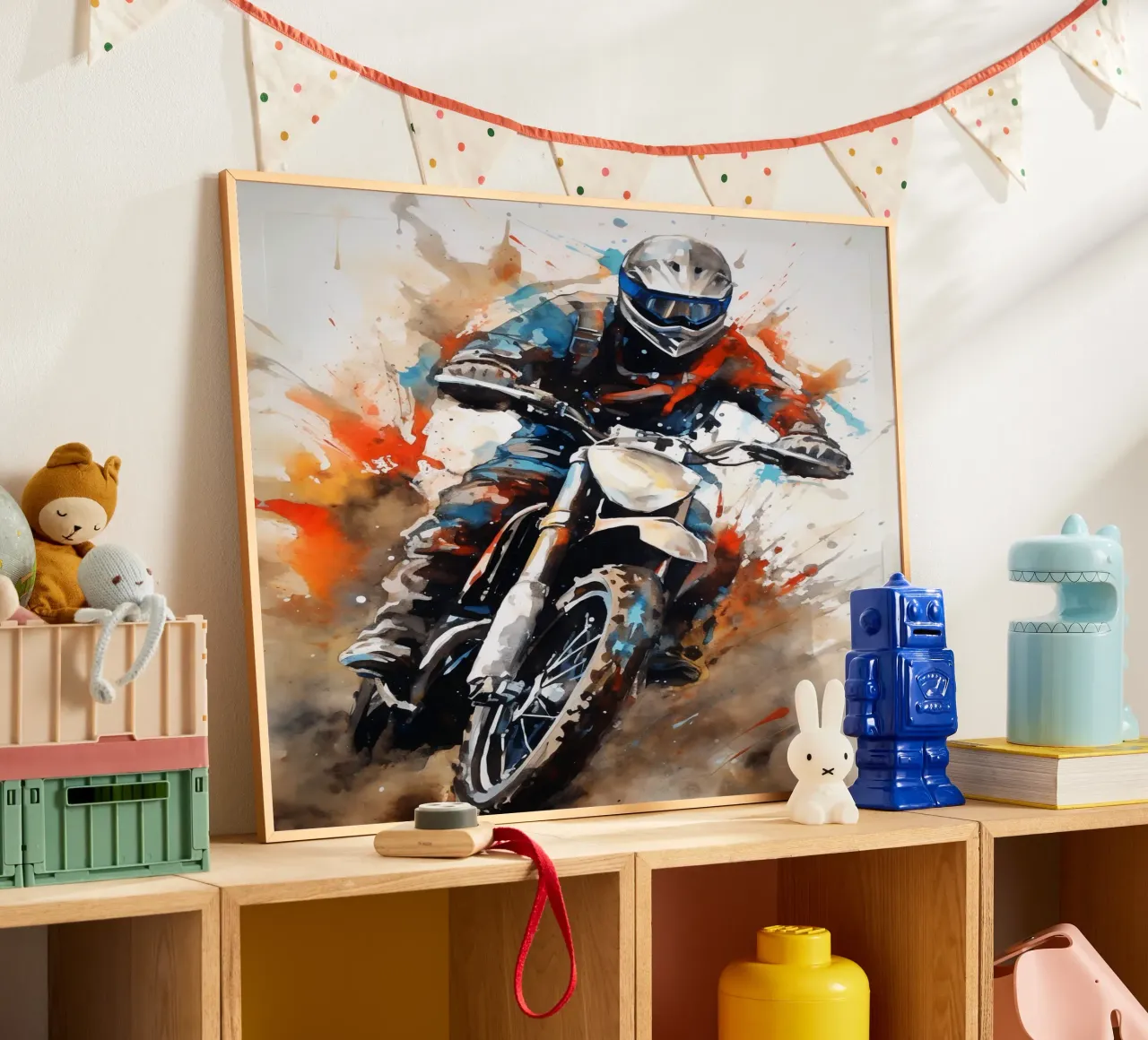 Motocross Watercolor poster avec cadre en plastique de Mateo