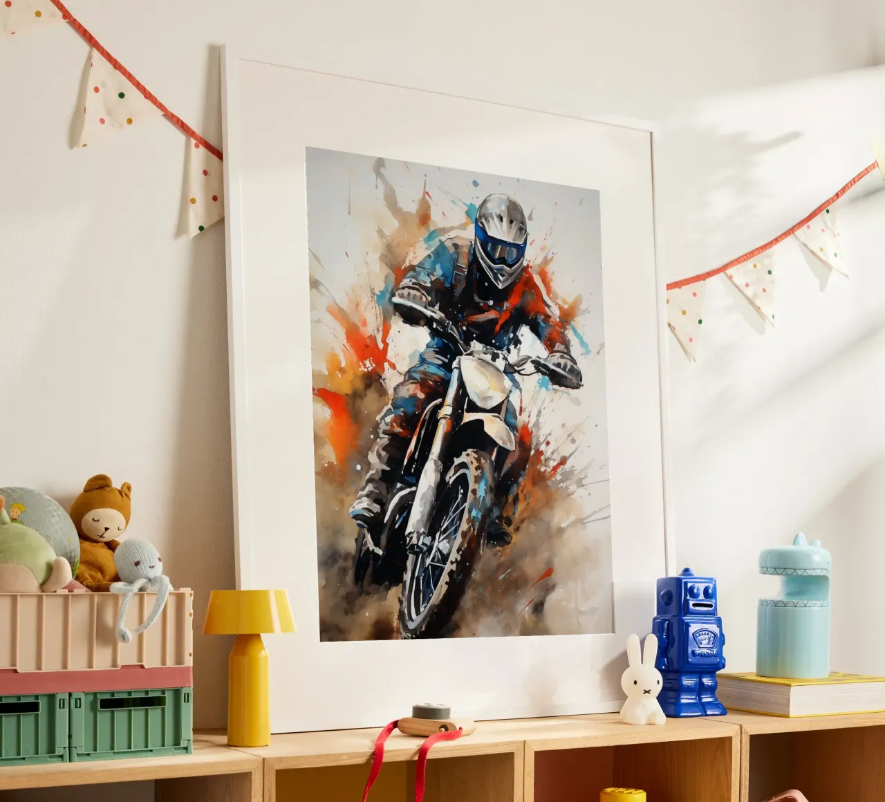 Motocross Watercolor poster avec cadre en plastique de Mateo