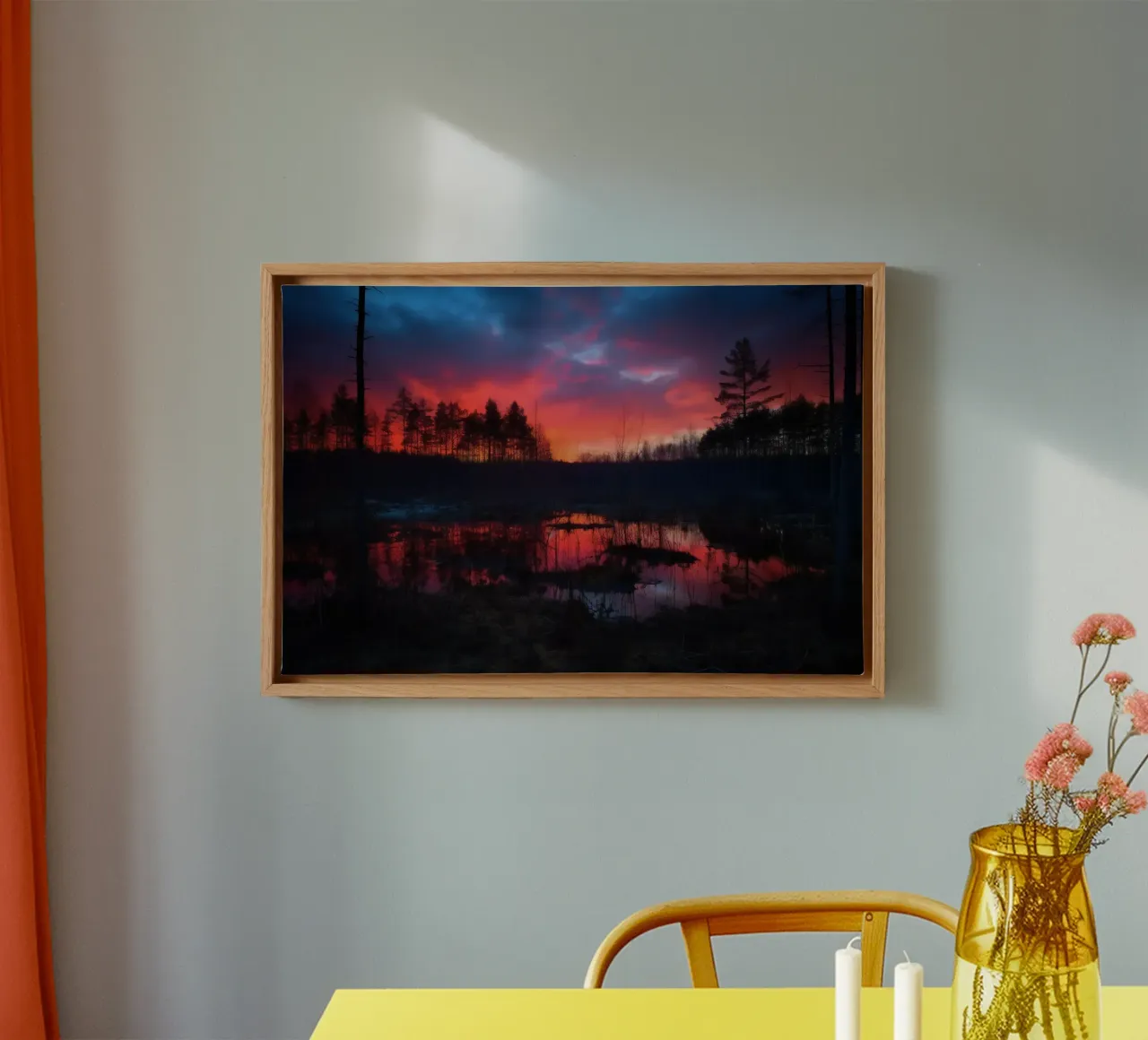Sunset at the forest lake canvas by PosterPrint