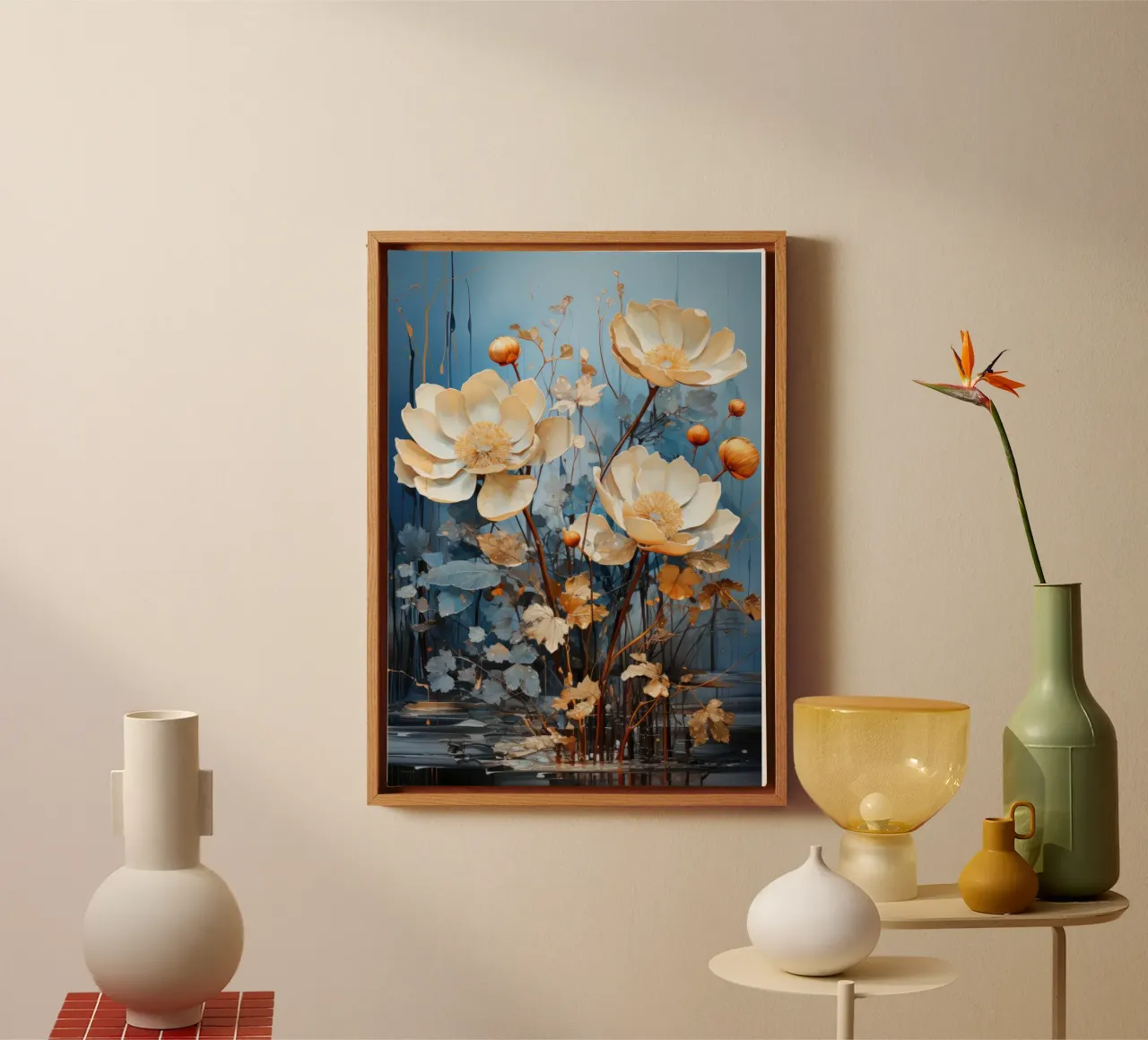 Abstracte moderne bloemen canvas met Baklijst van PosterPrint