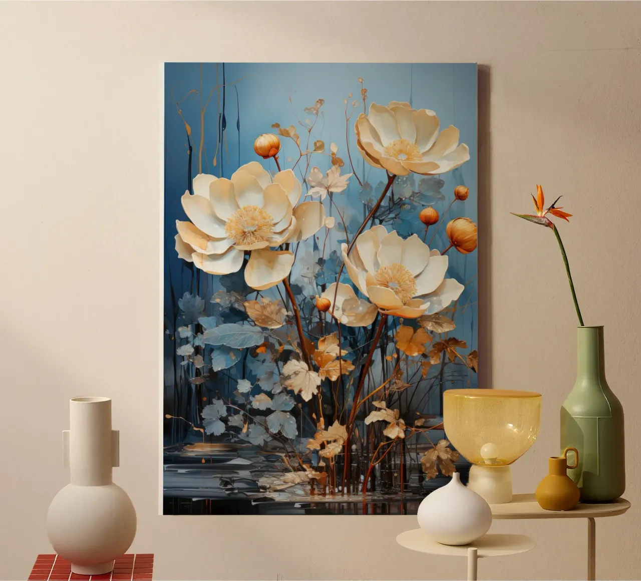 Abstracte moderne bloemen canvas met Baklijst van PosterPrint