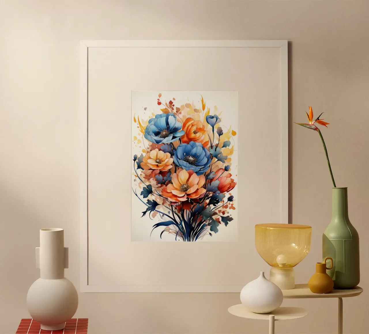 Bouquet de fleurs à l'aquarelle poster avec cadre en plastique de PosterPrint