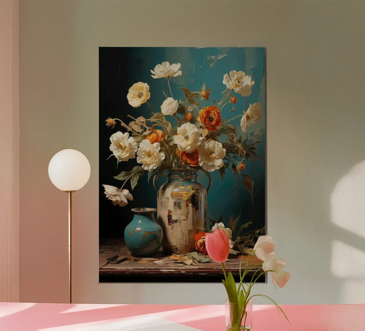 Blumestrauss mit Vase Gemälde alluminio dibond da PosterPrint