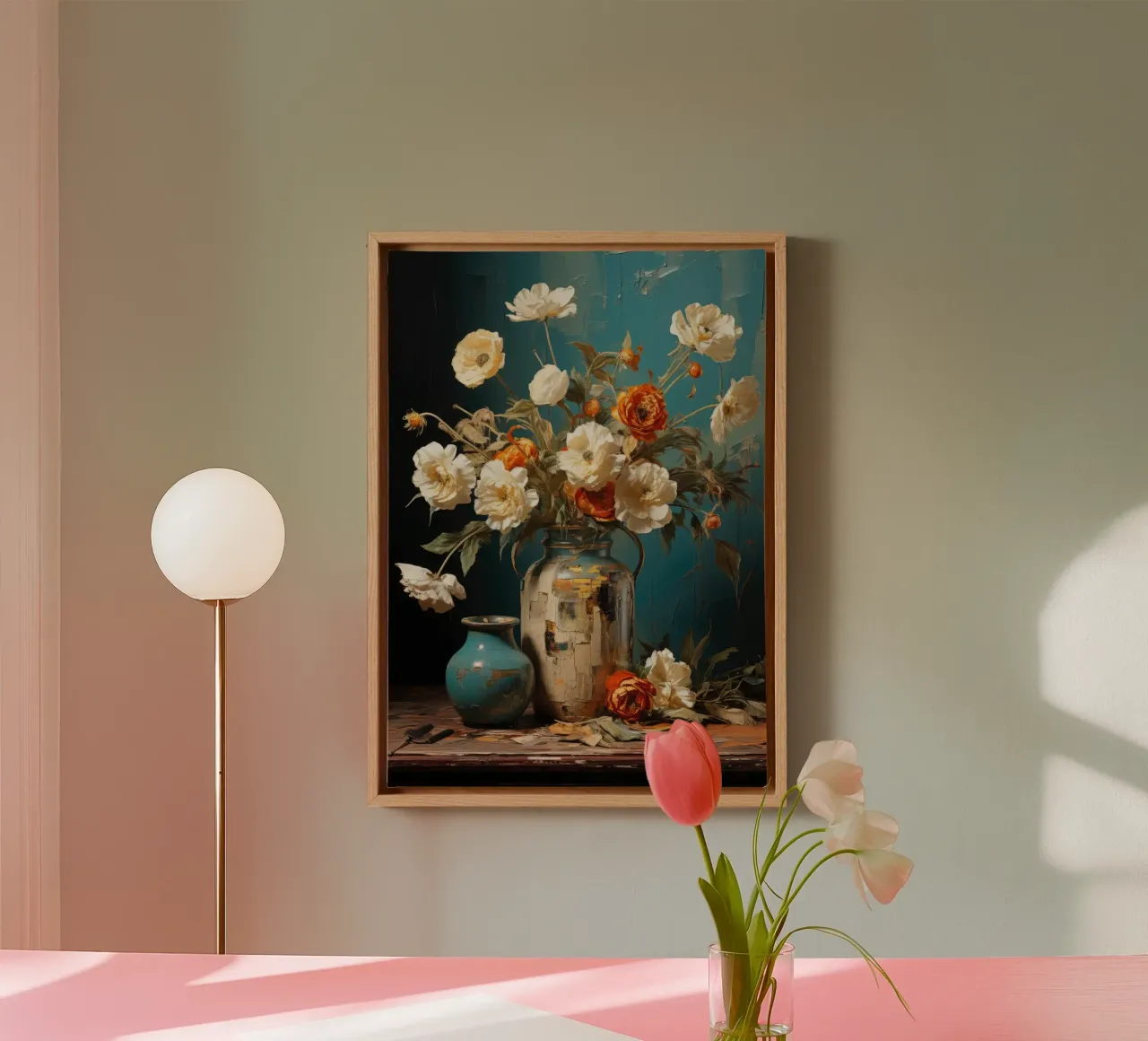 Blumestrauss mit Vase Gemälde tela con Cornice a cassetta da PosterPrint