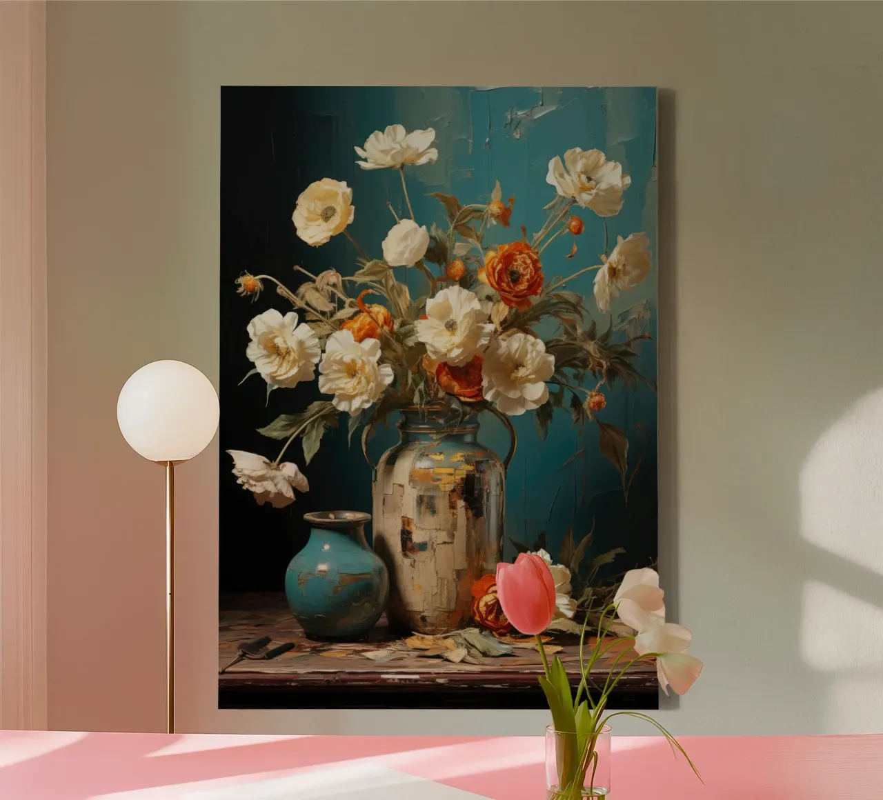 Blumestrauss mit Vase Gemälde tela con Cornice a cassetta da PosterPrint