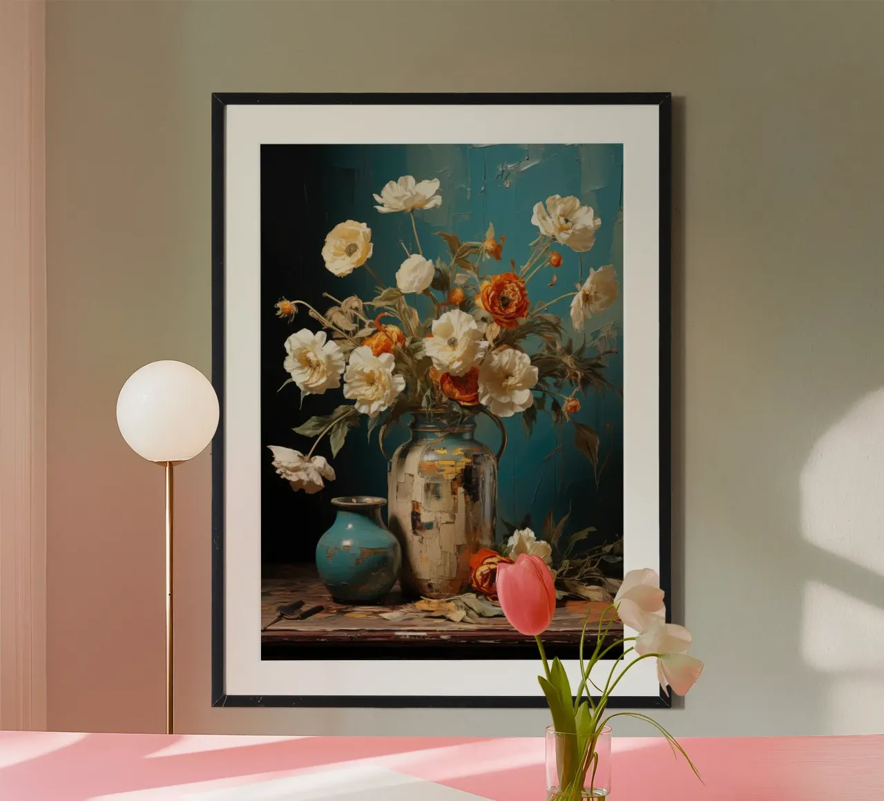 Blumestrauss mit Vase Gemälde carta hahnemühle da PosterPrint