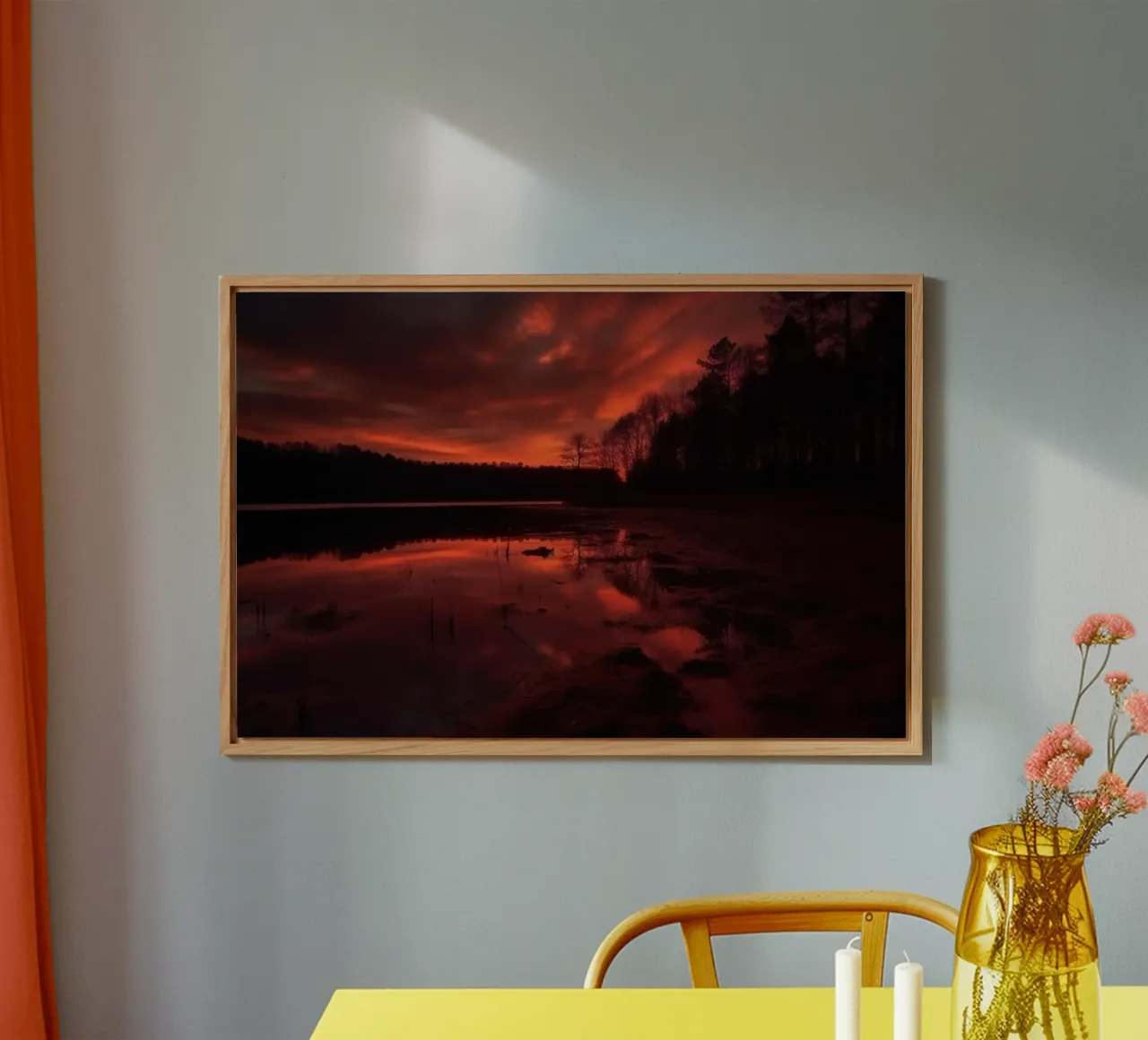 Cielo rosso nella foresta alluminio dibond da PosterPrint
