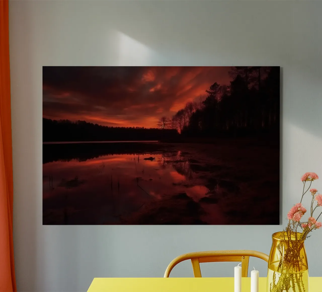 Cielo rosso nella foresta alluminio dibond da PosterPrint