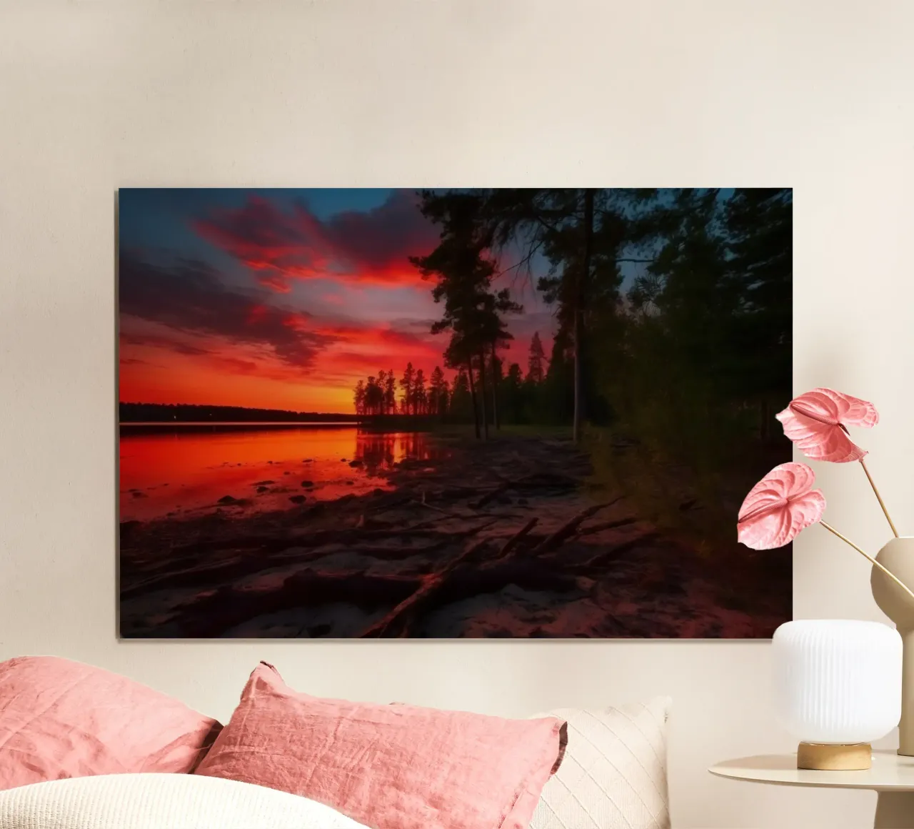 Paesaggio fluviale al tramonto poster con telaio in plastica da PosterPrint