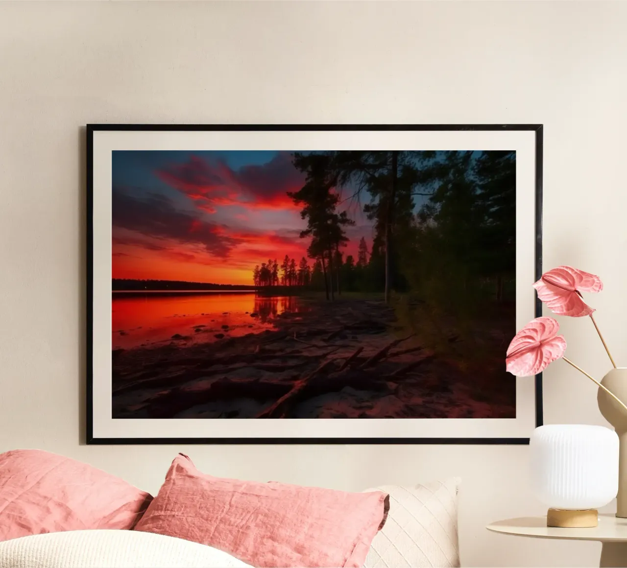 Paesaggio fluviale al tramonto poster con telaio in plastica da PosterPrint