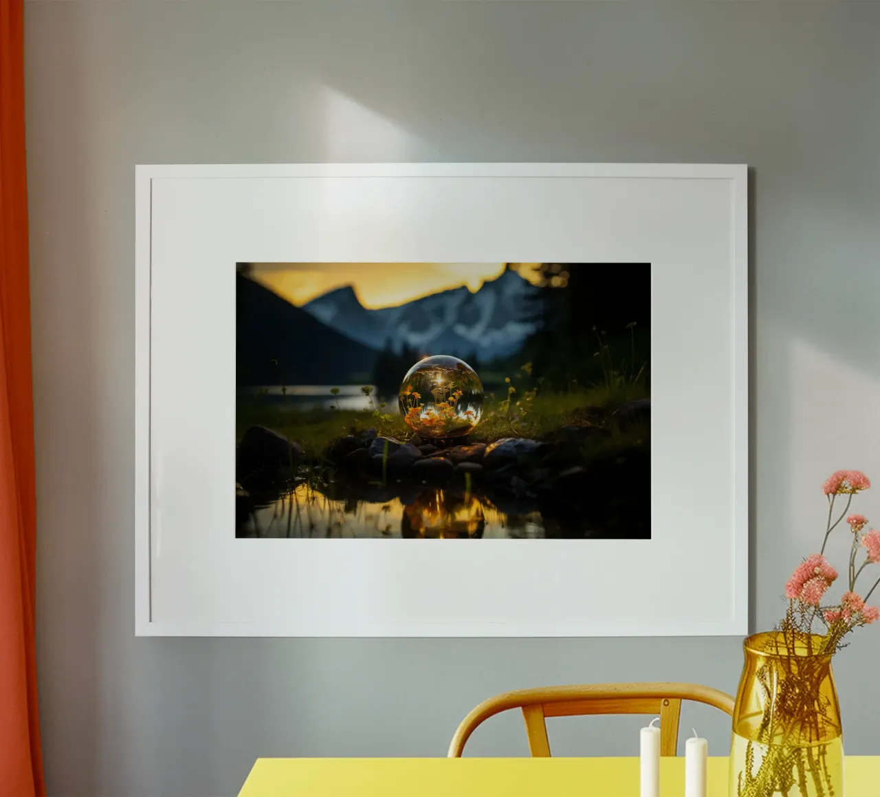 Paesaggio nella palla di vetro poster con telaio in alluminio da PosterPrint