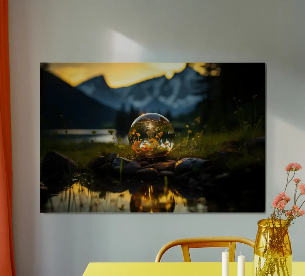 Paesaggio nella palla di vetro poster con telaio in alluminio da PosterPrint
