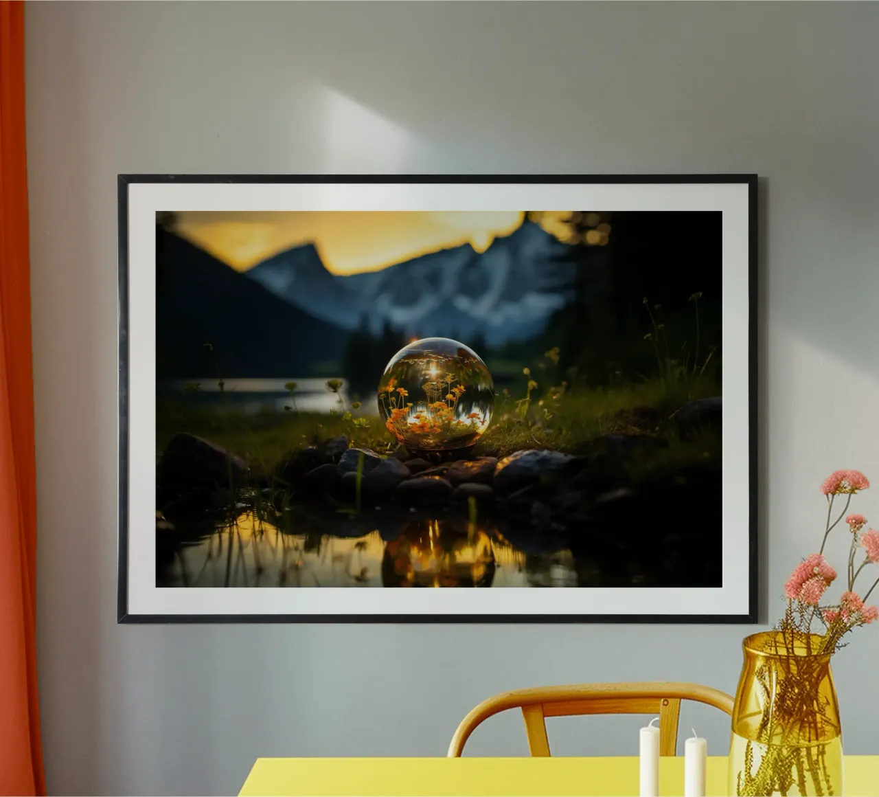 Paesaggio nella palla di vetro poster con telaio in alluminio da PosterPrint