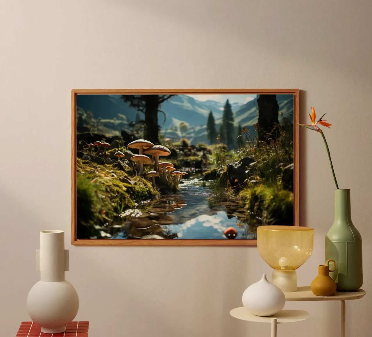 Mushrooms by the stream alu-dibond by PosterPrint