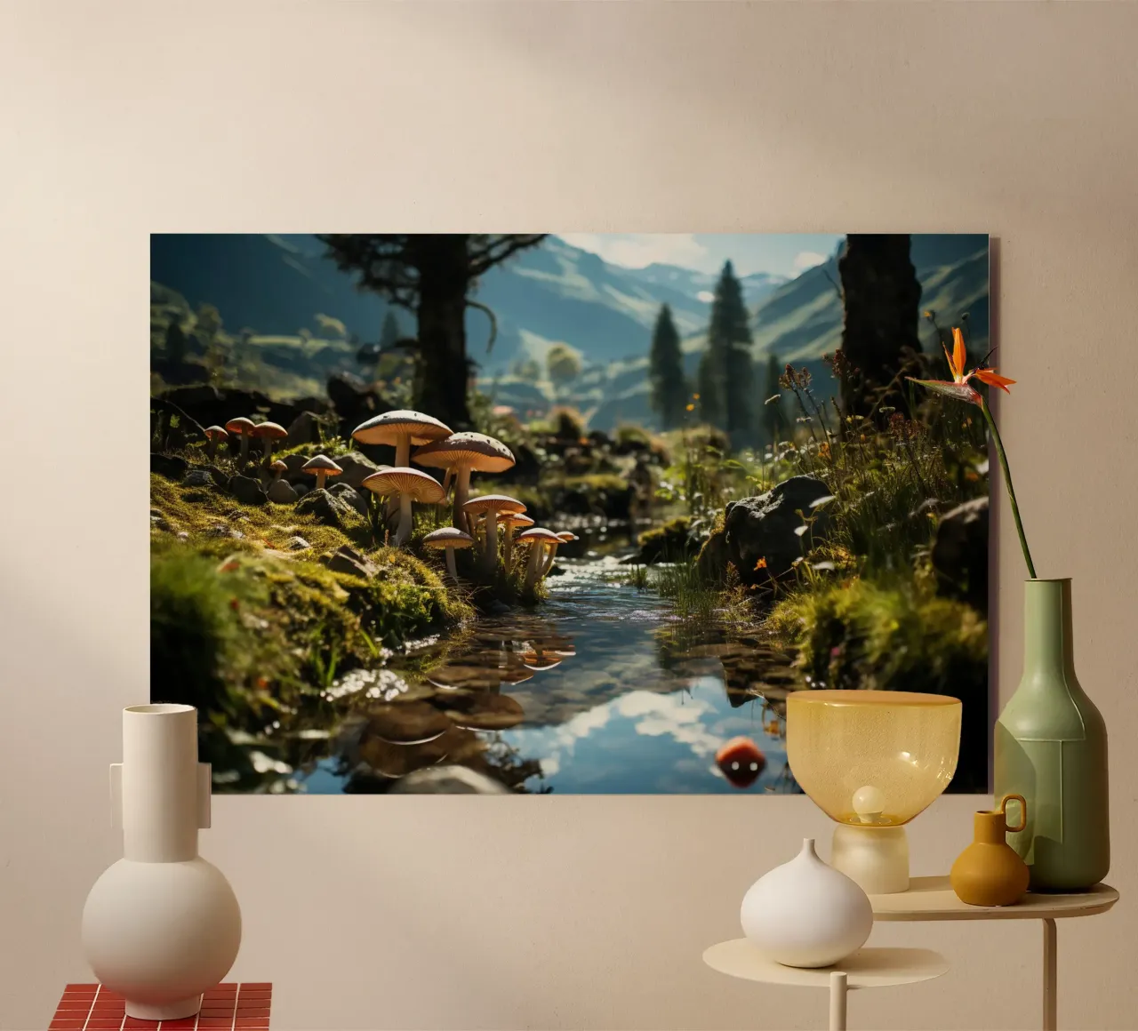 Mushrooms by the stream alu-dibond by PosterPrint