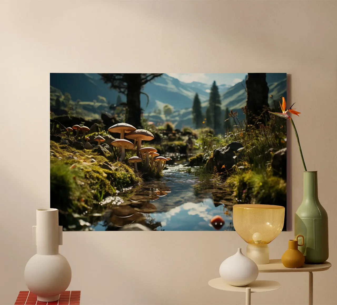 Mushrooms by the stream canvas by PosterPrint
