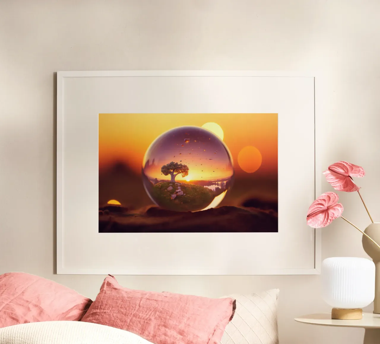 Palla di vetro con mini paesaggio poster con telaio in plastica da PosterPrint