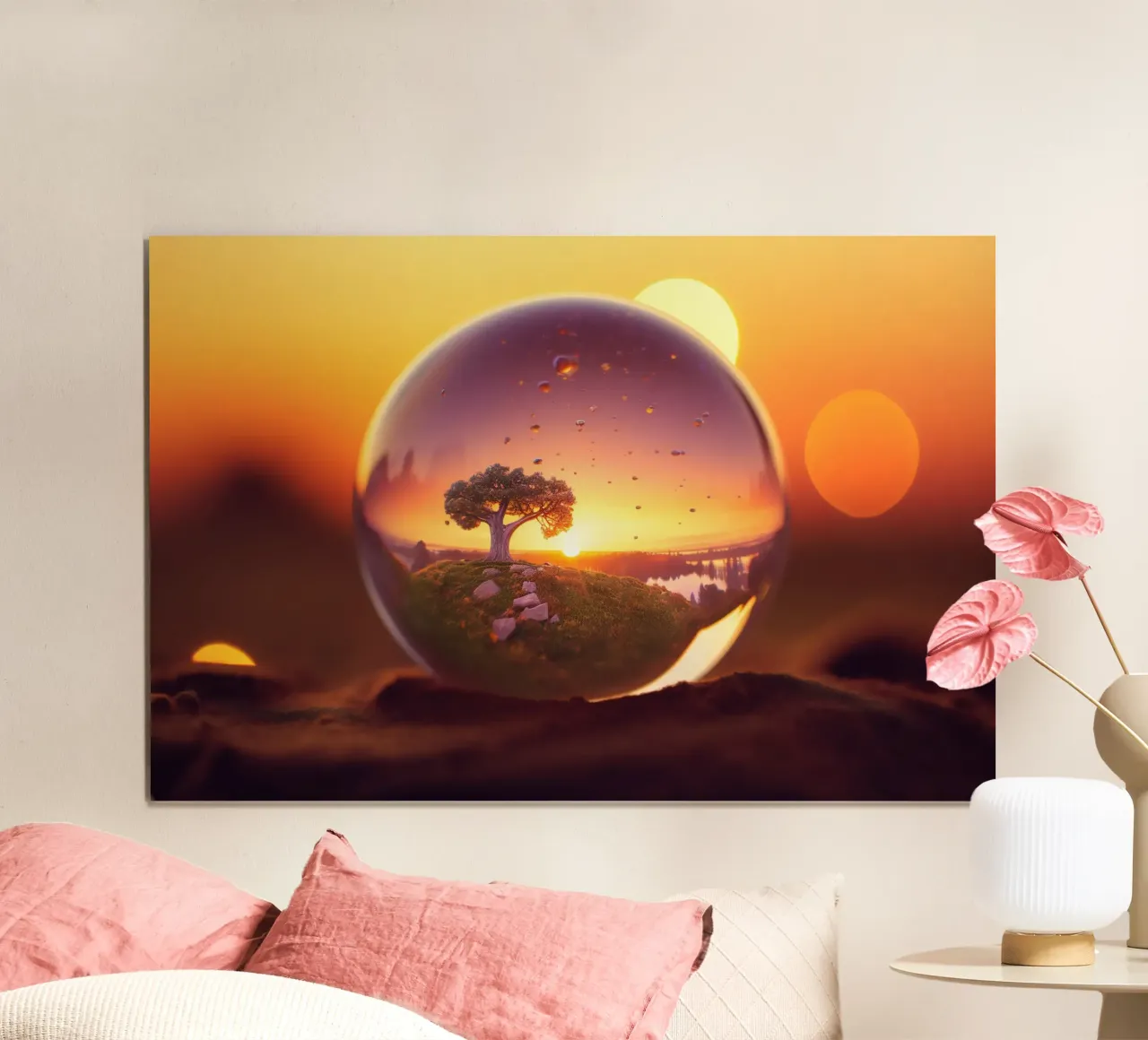 Palla di vetro con mini paesaggio poster con telaio in plastica da PosterPrint