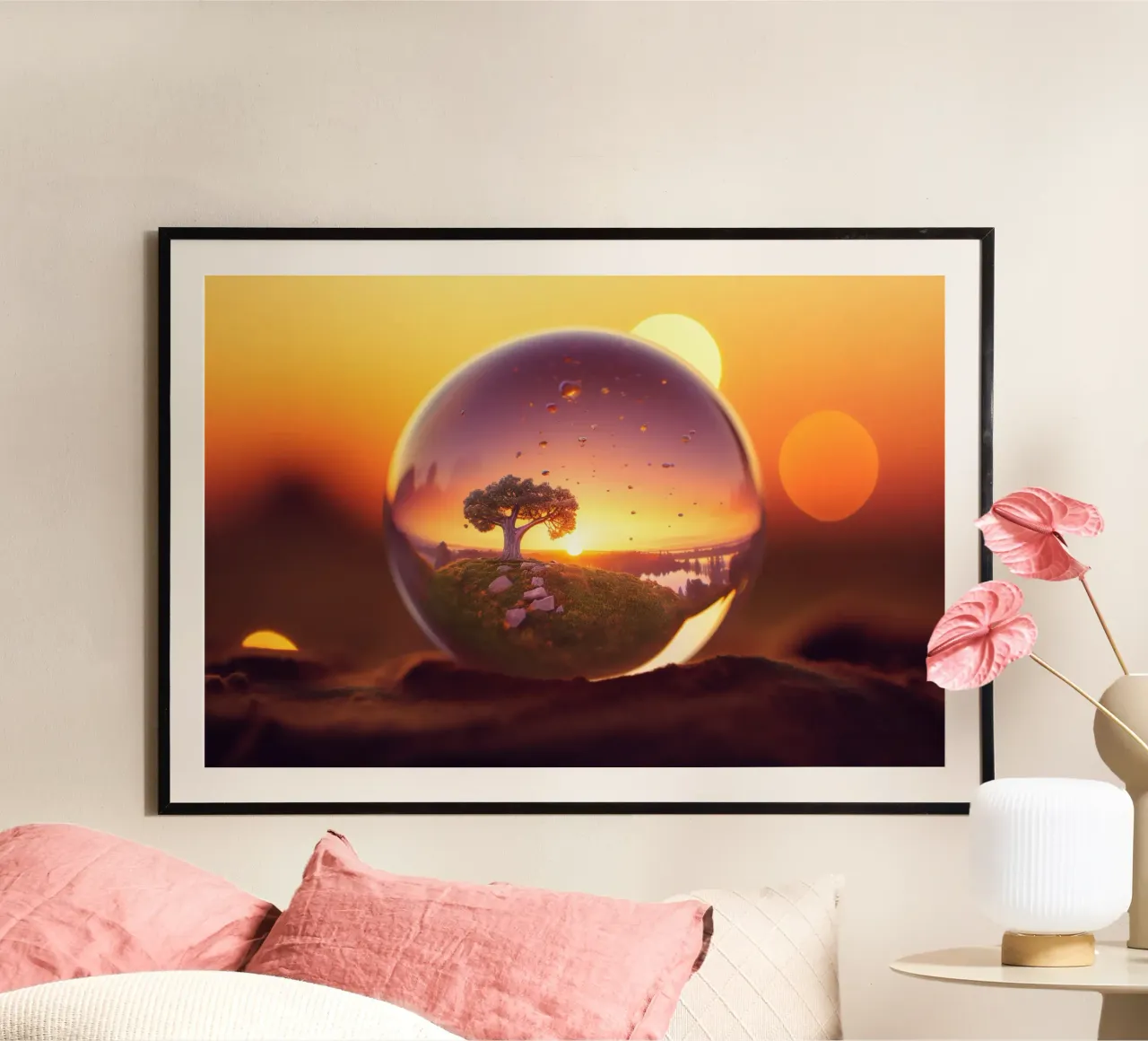 Palla di vetro con mini paesaggio poster con telaio in plastica da PosterPrint
