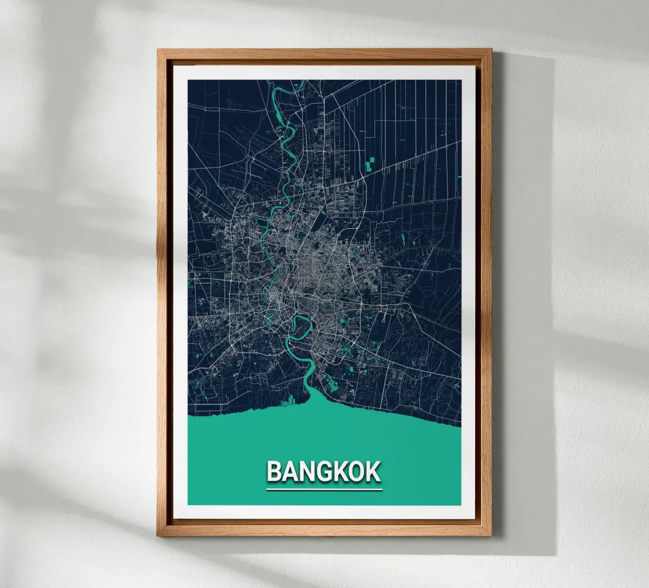 Moderne plattegrond van Bangkok - Minimalistisch ontwerp canvas met Baklijst van CityMapPoster