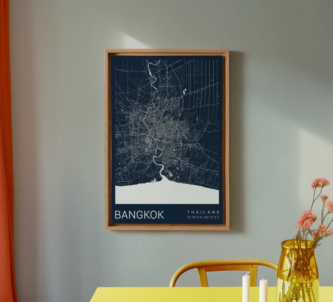 Elegante Bangkok Poster - Abstracte Stadsplattegrond canvas met Baklijst van CityMapPoster