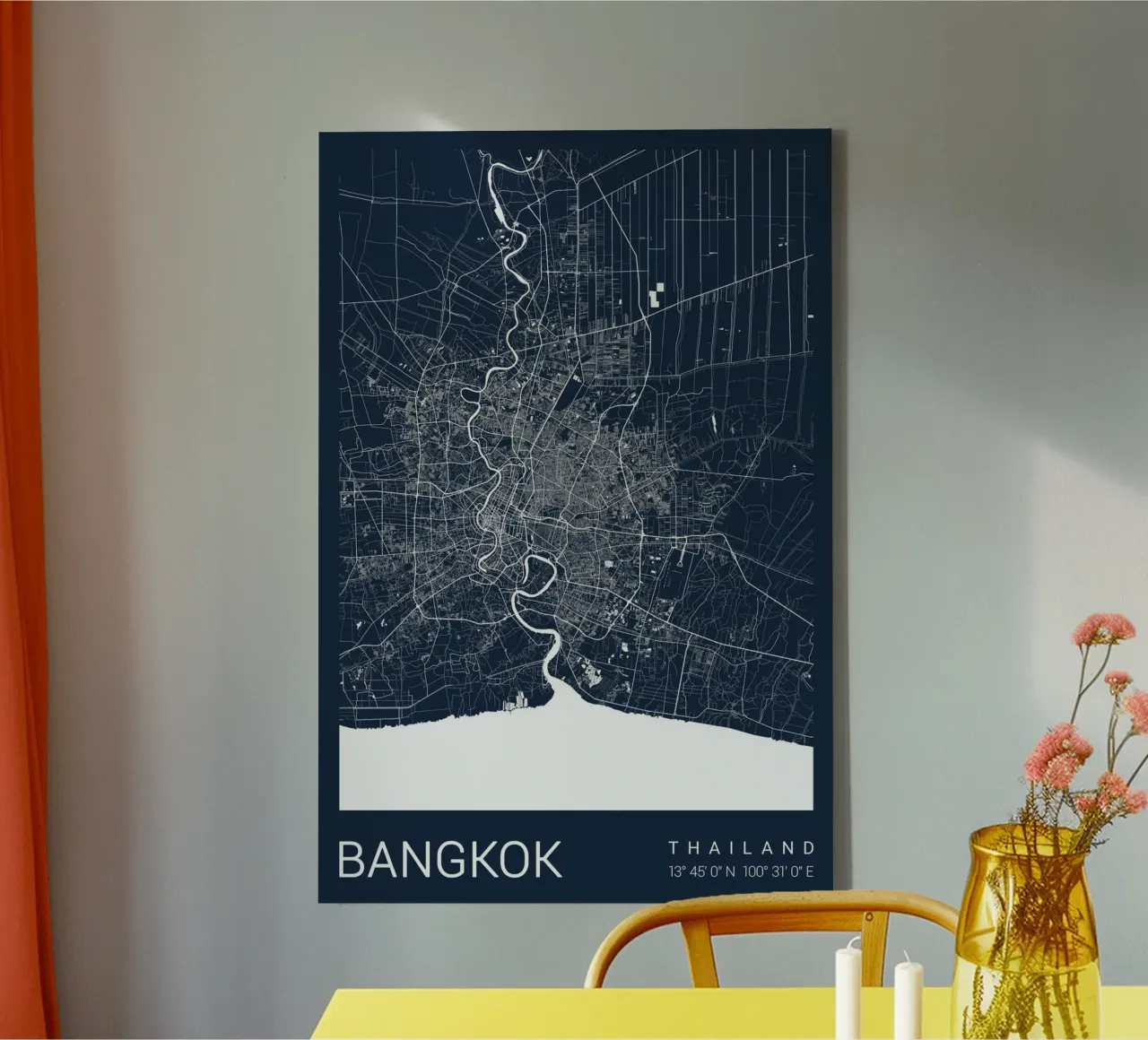 Elegante Bangkok Poster - Abstracte Stadsplattegrond canvas met Baklijst van CityMapPoster
