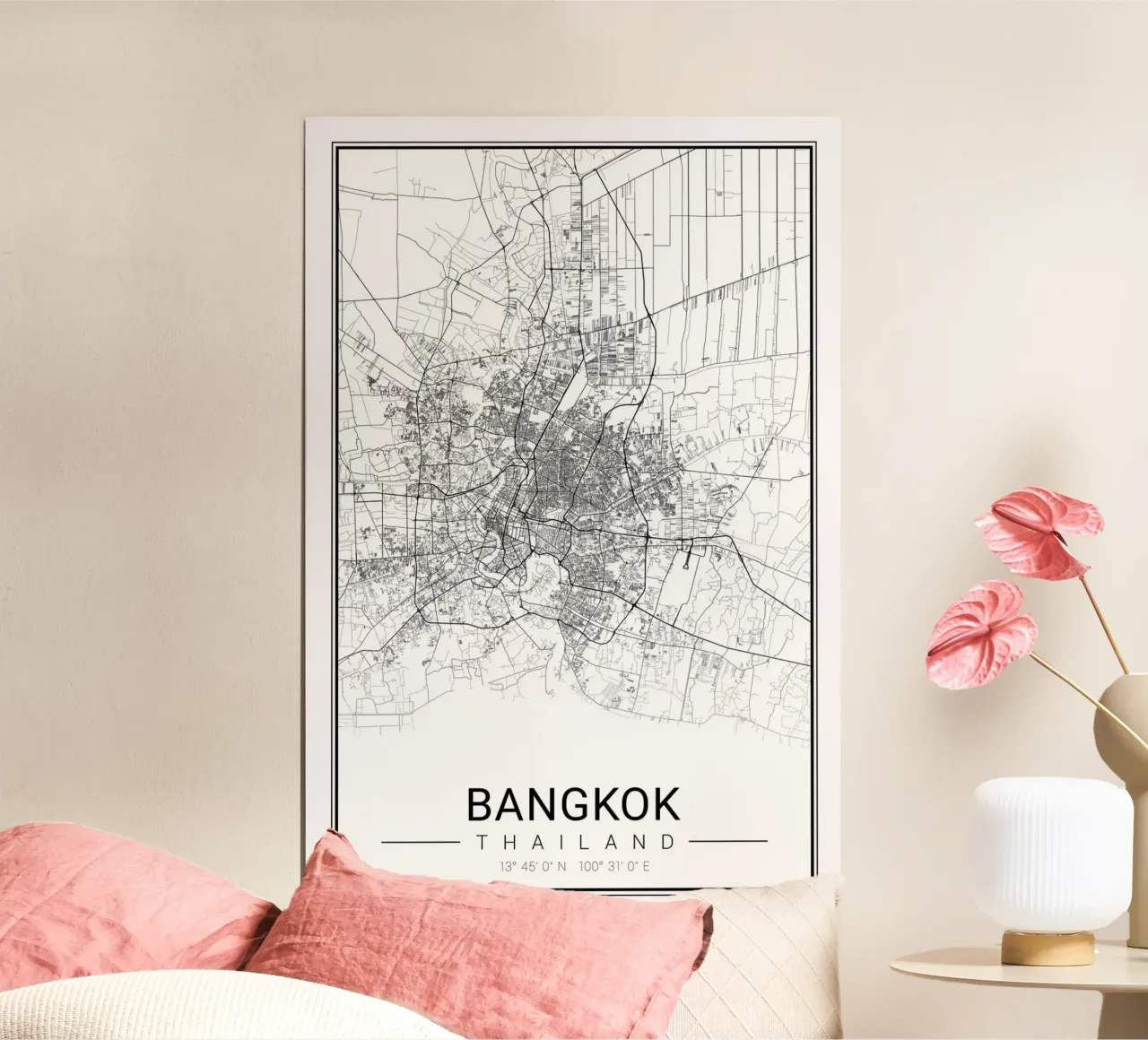 Murale di Bangkok - Mappa minimalista della città poster da CityMapPoster