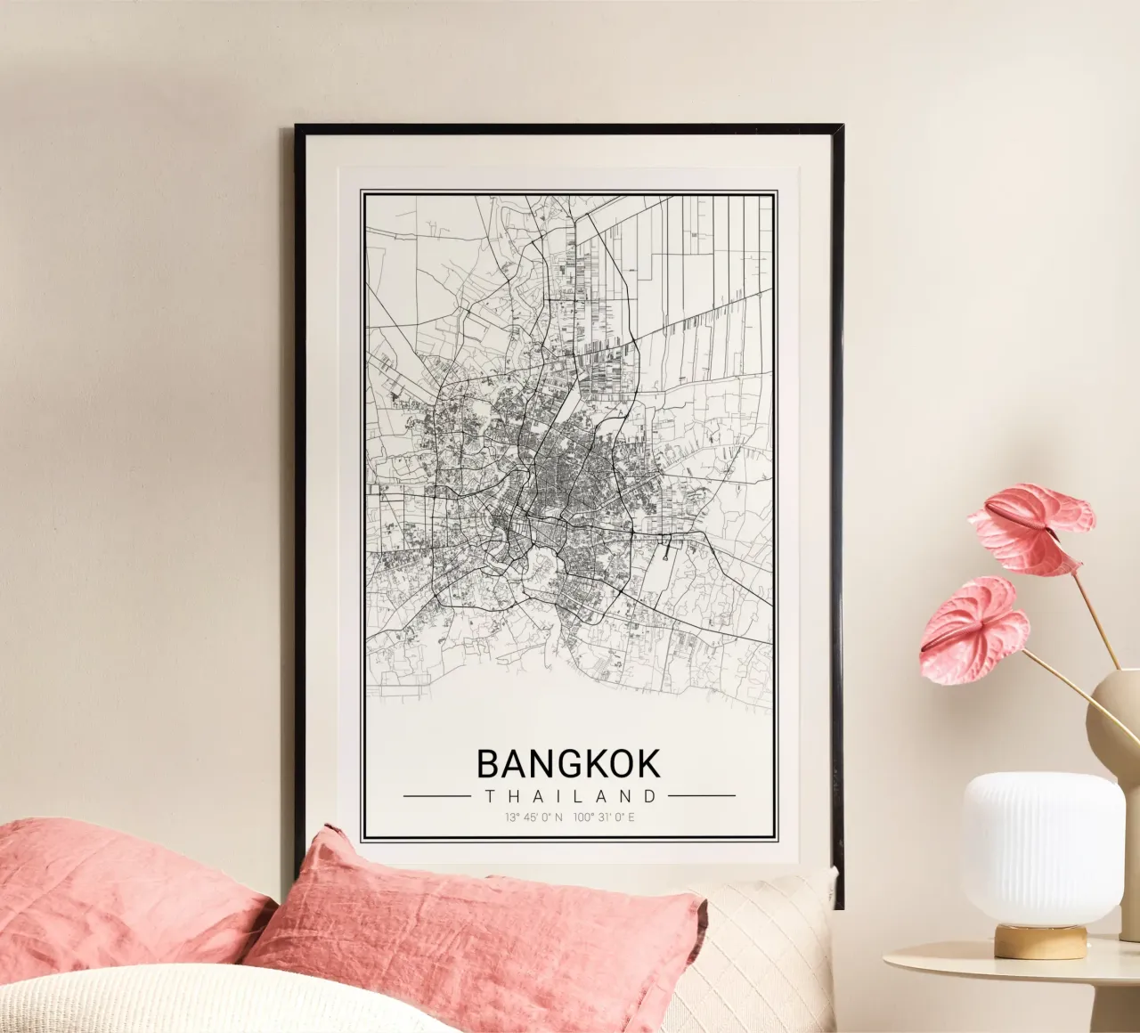 Murale di Bangkok - Mappa minimalista della città poster da CityMapPoster