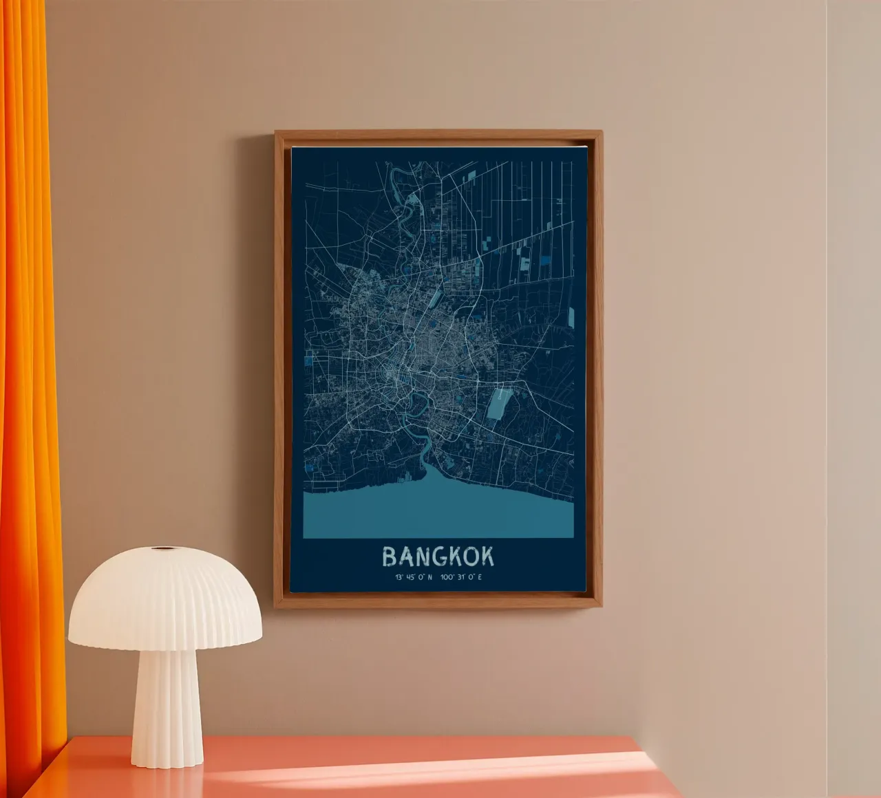 Abstract Bangkok map - poster for your home canvas with Floater frame by CityMapPoster
