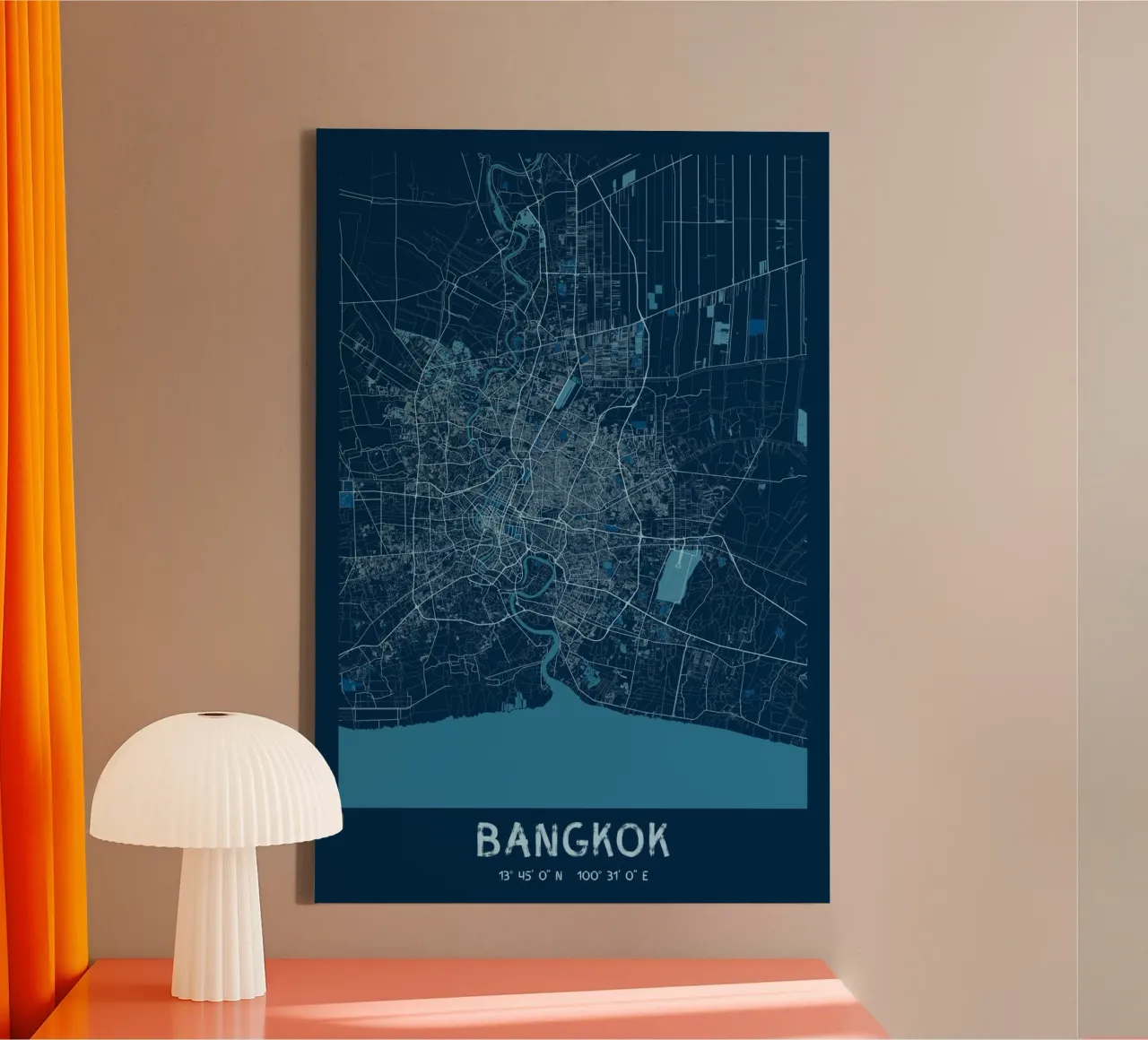 Abstract Bangkok map - poster for your home canvas with Floater frame by CityMapPoster