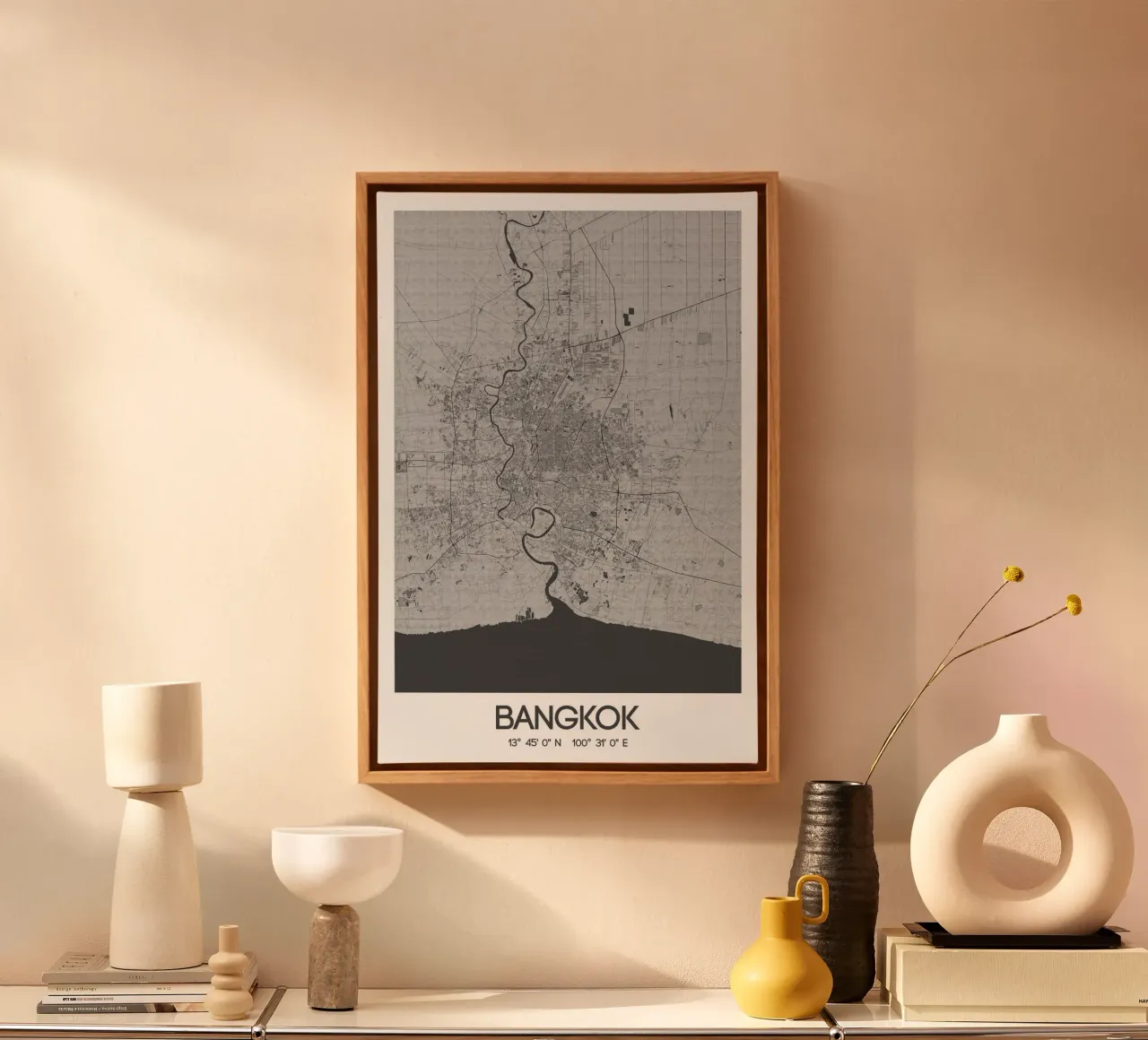 Kunstposter Bangkok - Stadsplattegrond in modern ontwerp canvas met Baklijst van CityMapPoster