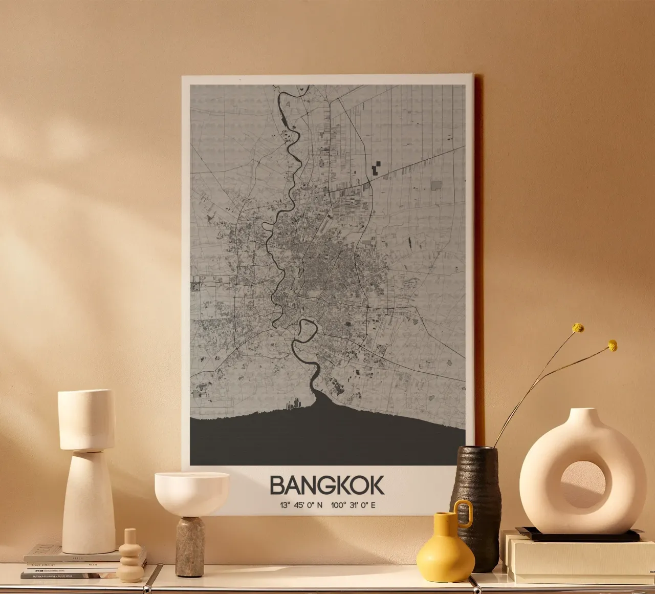 Kunstposter Bangkok - Stadsplattegrond in modern ontwerp canvas met Baklijst van CityMapPoster