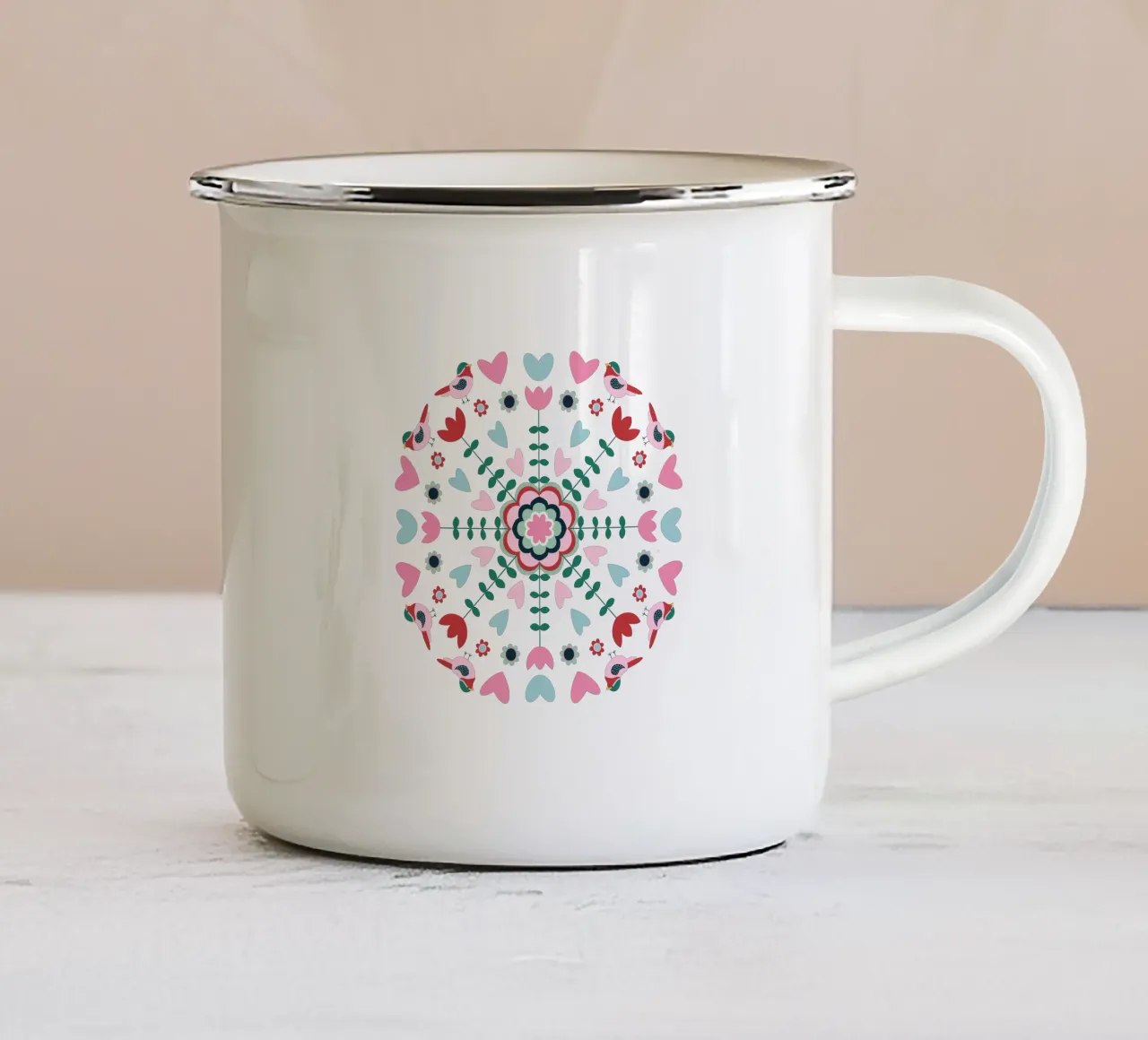 Folklore Frühling rund tazza in smalto da Miris bunte Modewelt