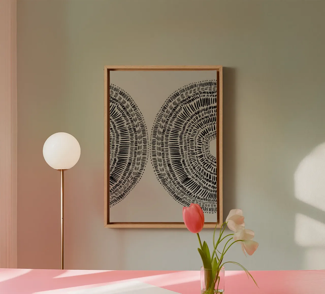 Geometric nature - Rhythmic circles canvas with Floater frame by Kunst und Kontrast