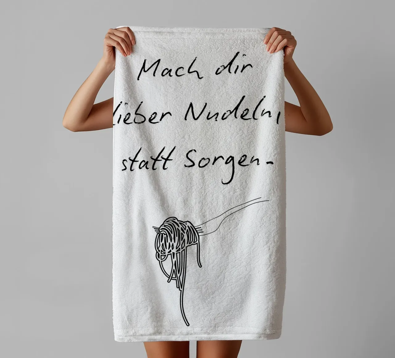 Lieber Nudeln, statt Sorgen. towel by NORDLICHT DESIGNS