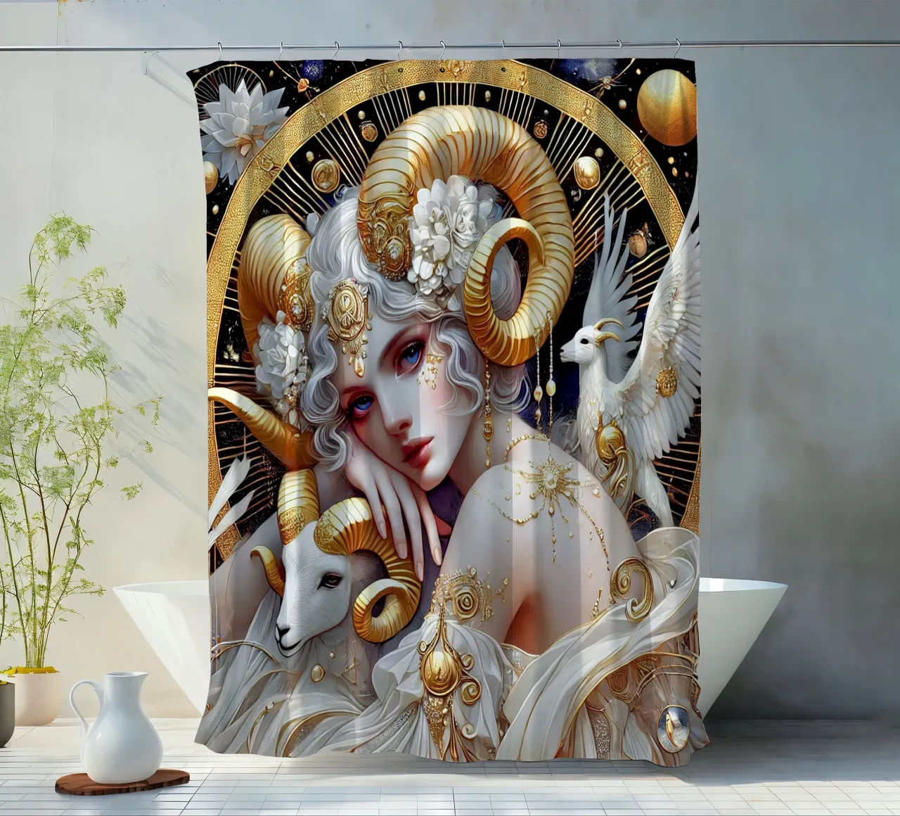Sternzeichen Widder Duschvorhang von Art-Nouveau-Dsg