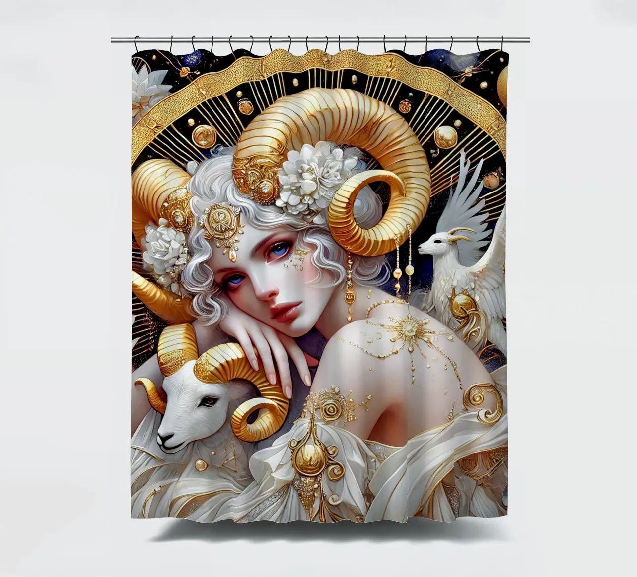 Sternzeichen Widder Duschvorhang von Art-Nouveau-Dsg
