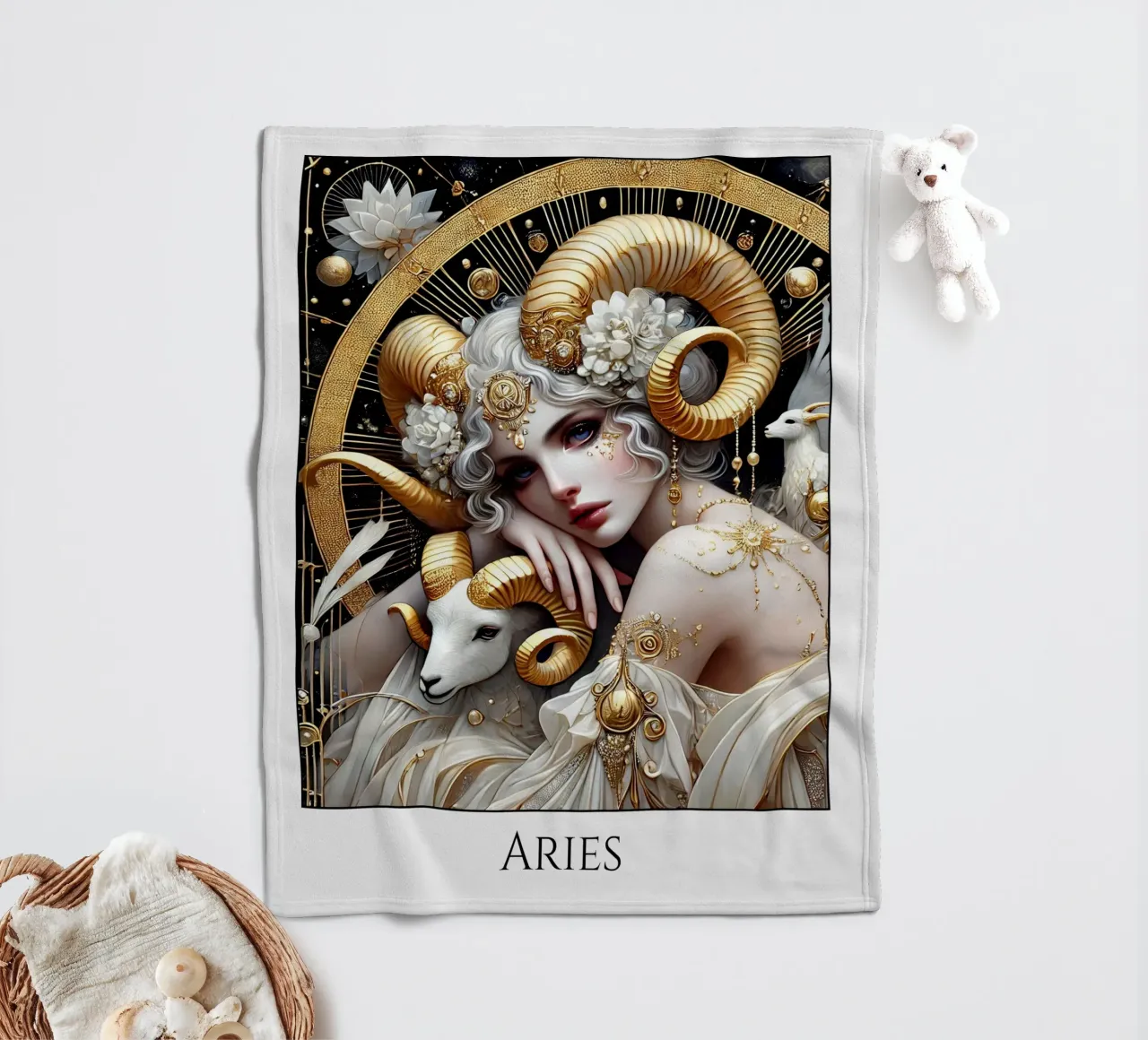 Sternzeichen Widder Fleecedecke von Art-Nouveau-Dsg