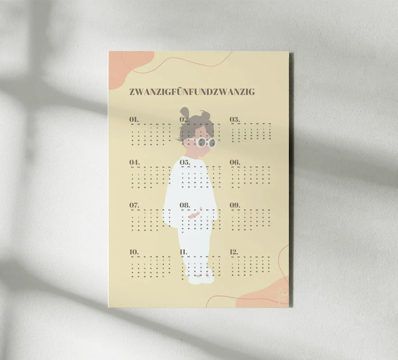LOLA illustrated wall calendar 2025 - German version alu-dibond by Tine Taler
