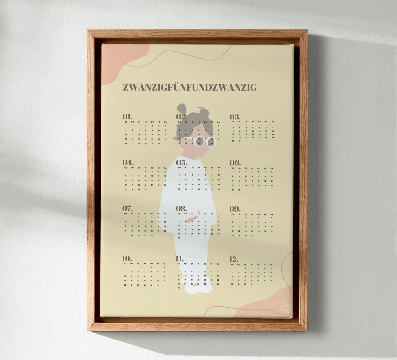 LOLA illustrierter Wandkalender 2025 - Deutsche Version Leinwand mit Schattenfugenrahmen von Tine Taler