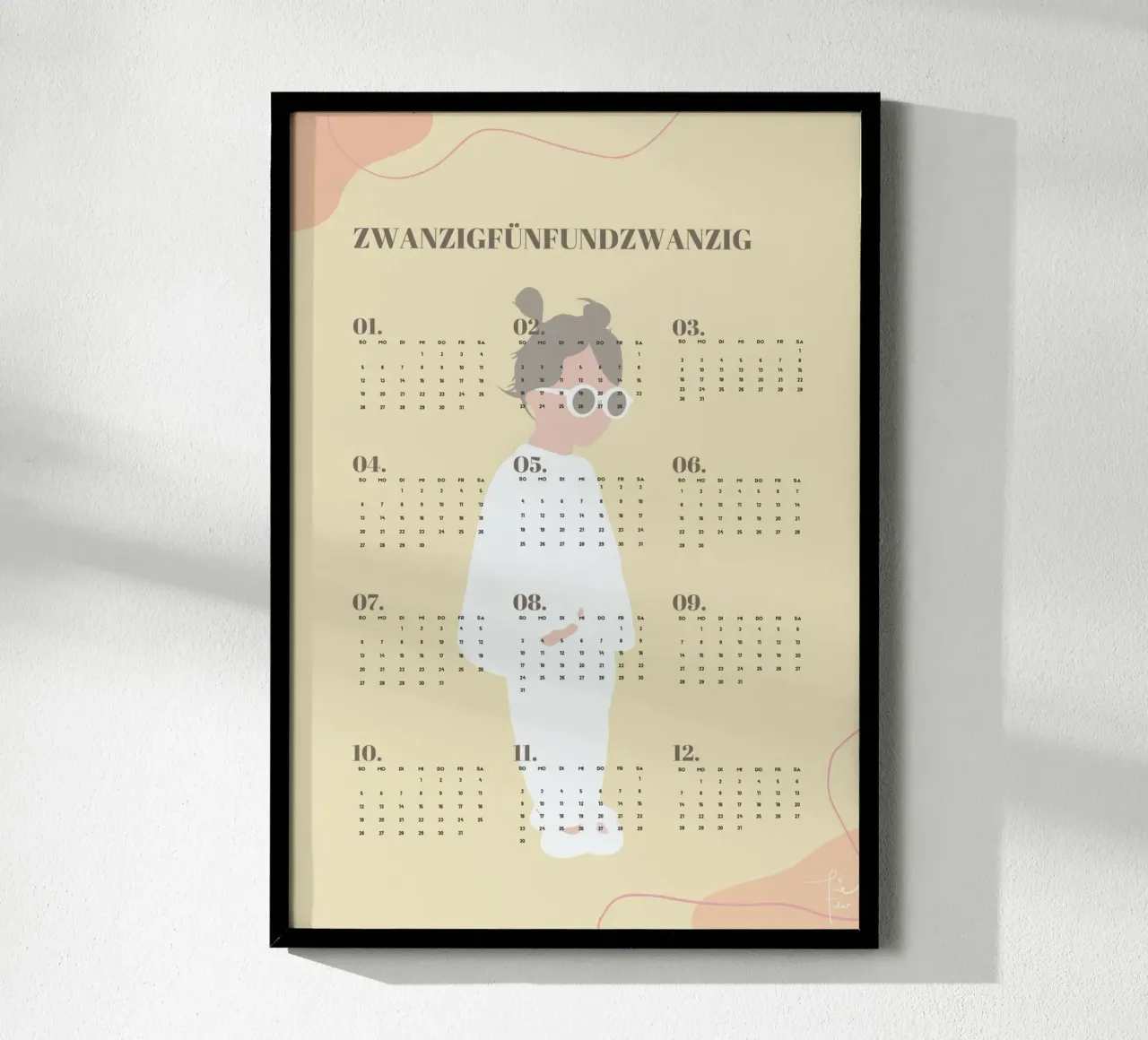 LOLA illustrated wall calendar 2025 - German version poster with aluminum frame by Tine Taler