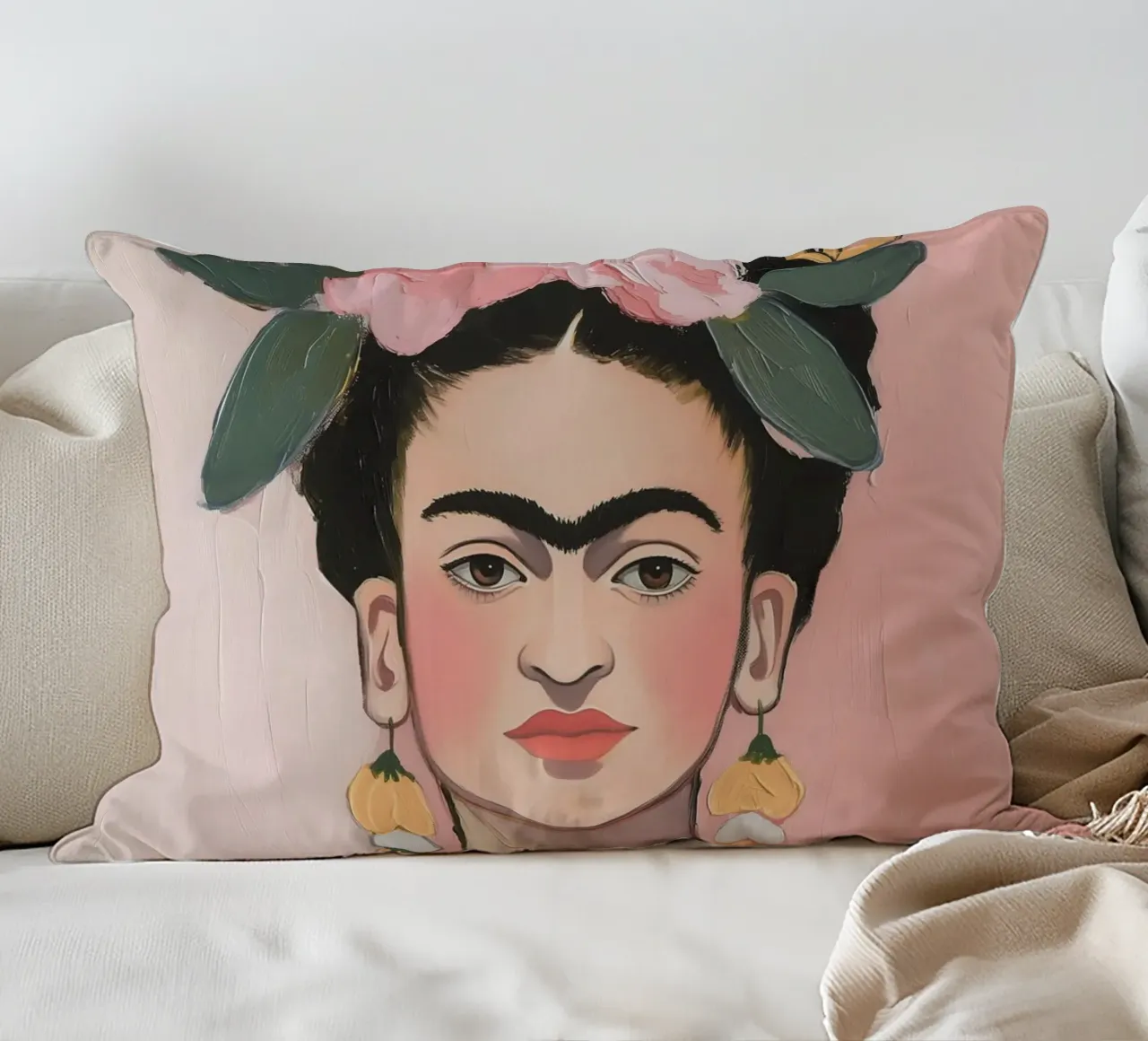 Orecchini con fiori di Frida cuscino da Carinaprint