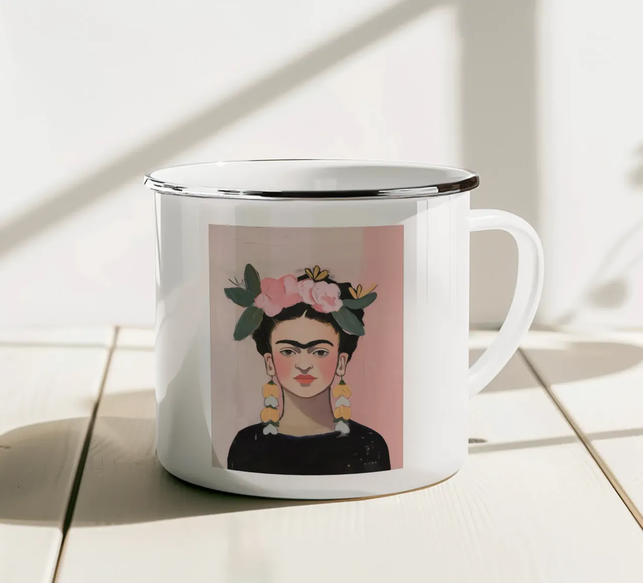 Orecchini con fiori di Frida tazza in smalto da Carinaprint