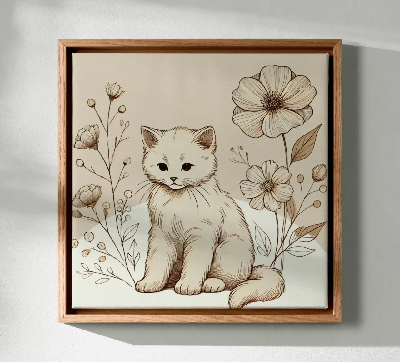 Chat fleuri - available until 02 February 2025 canvas with Floater frame by Museaux Adorables